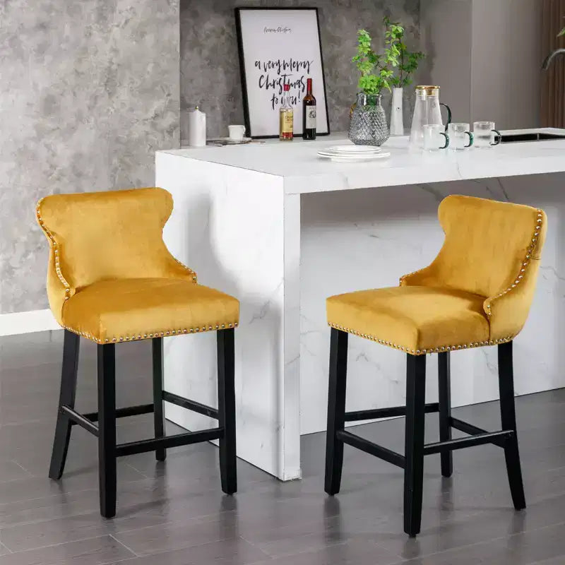 Modern Velvet Wing-Back Counter Stools Set of 2 - Upholstered Bar Chairs for Kitchen, Cafe