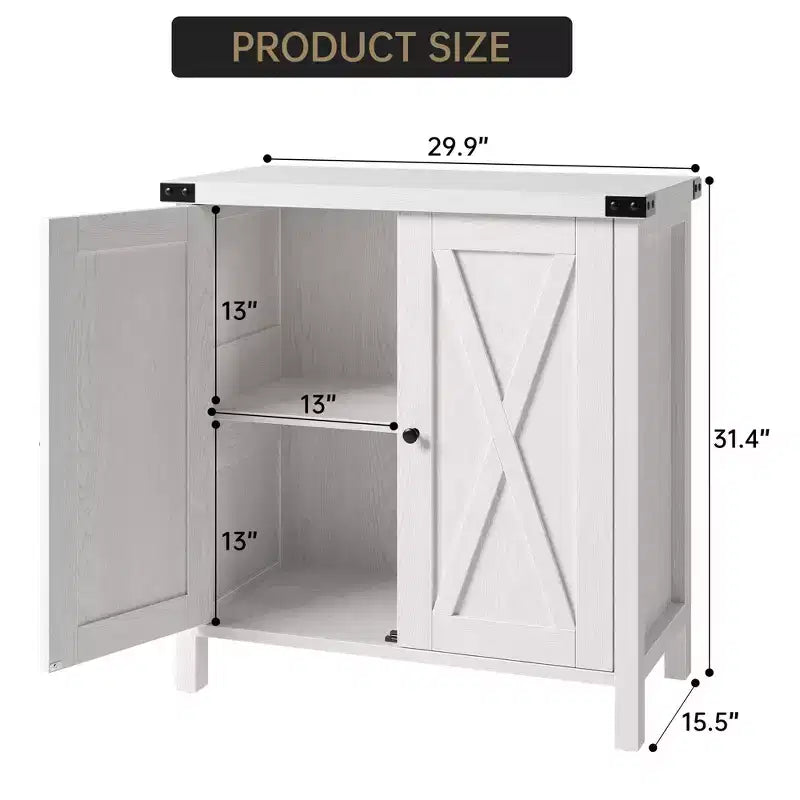 Farmhouse Storage Cabinet with 2 Barn Doors & Adjustable Shelf, Modern Sideboard Buffet Accent Accent Console Table for Living Room Kitchen Hallway