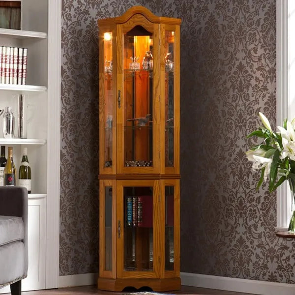 Oak Lighted Display Curio Cabinet