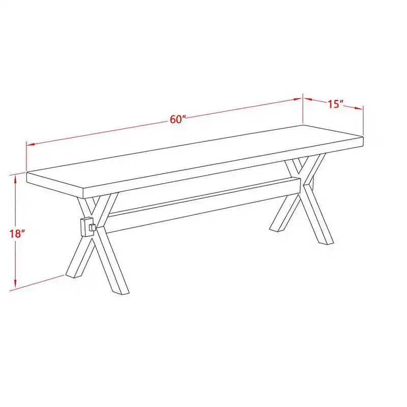 X-Style Modern Dining Room Bench with Wood Seat, 60 x 15 x 18, Pure White