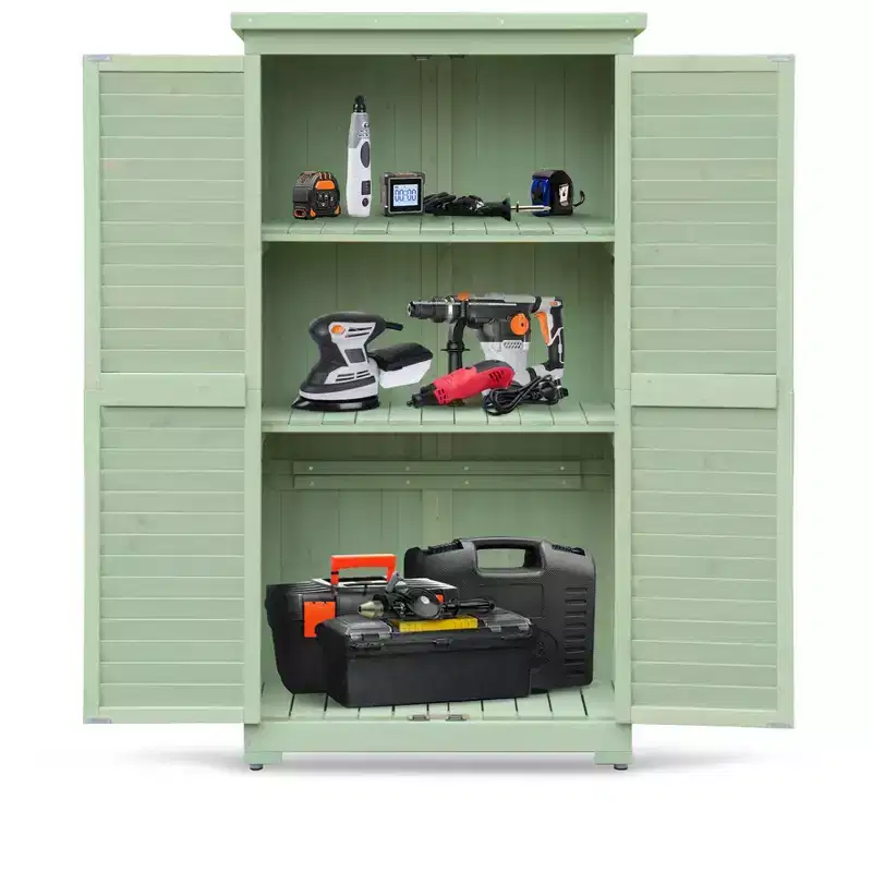 63 Inch Weatherproof Outdoor Storage Shed,with Removable Shelves, Locks,Double Shuttered Doors,Tall Wooden Garden Tool Shed with Floor for Patio,Yard