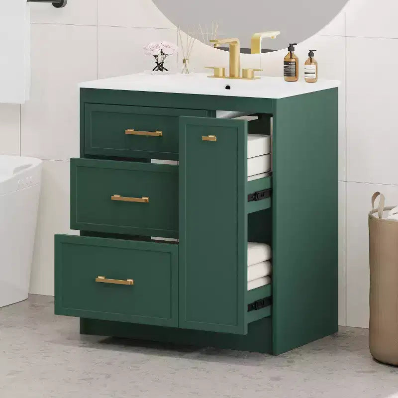 Freestanding Bathroom Vanity with Single Sink & 3 Drawers �C Green