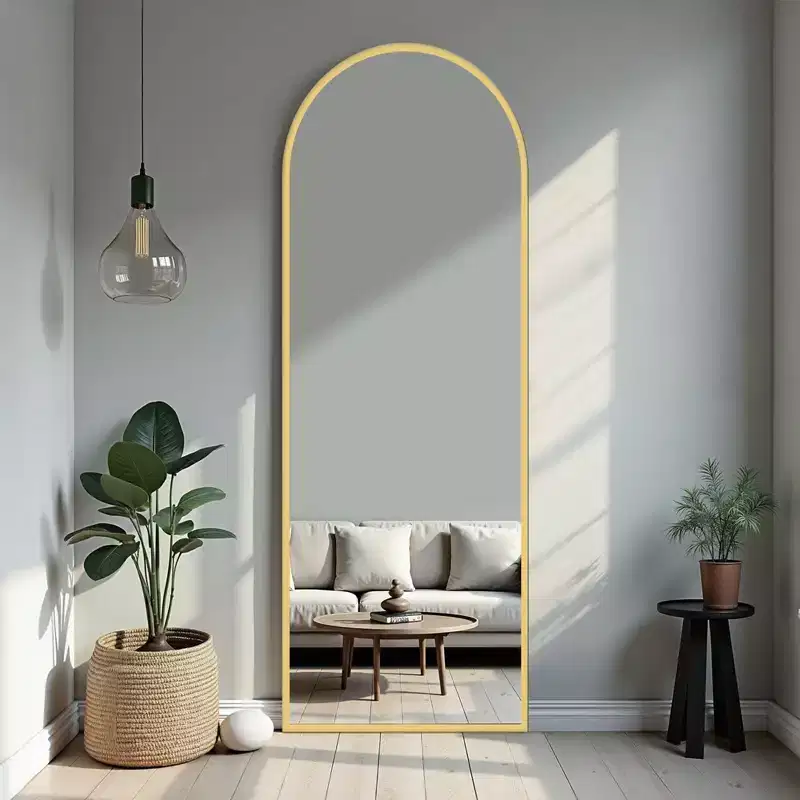 71 W x 32 H Black Arched Full Length Floor Mirror with Stand