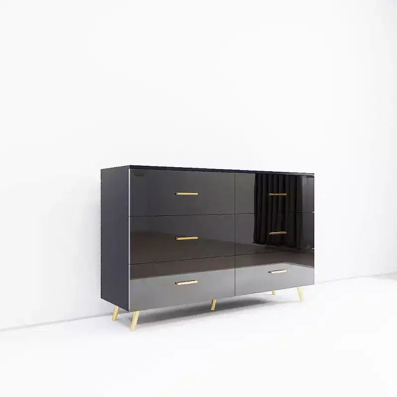 Okak 6-Drawer Dresser with High Glossy Surface,Modern Black&Gold Chest of Drawers,Stylish Storage Dresser for Bedroom,Living Room,Entryway