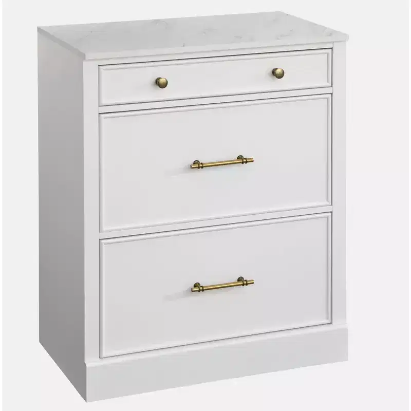 Modular Cabinet with Faux Marble Top 3 Drawers White: Farmhouse Style Sideboard, MDF Frame