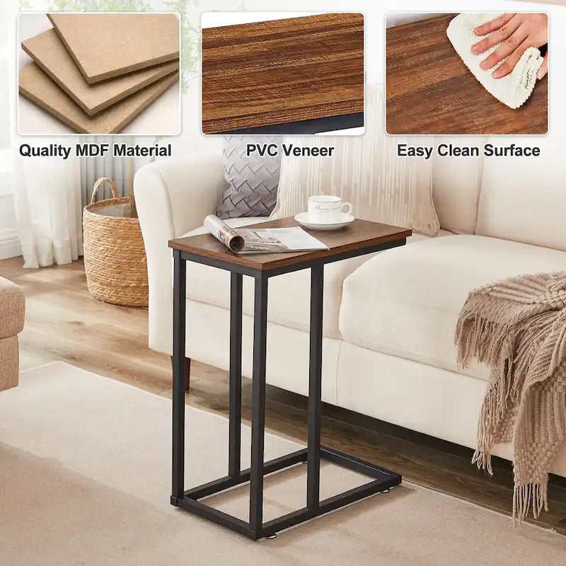C-Shaped End Table Small Side Table Sofa Table with Metal Frame
