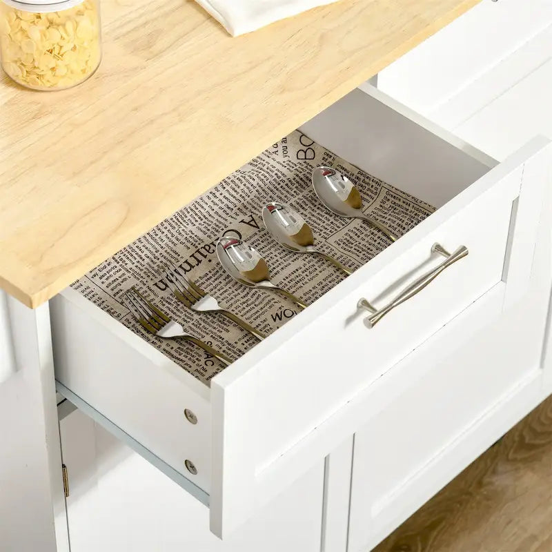 White Rolling Kitchen Island Cart with Drawers Cabinet and Towel Rack