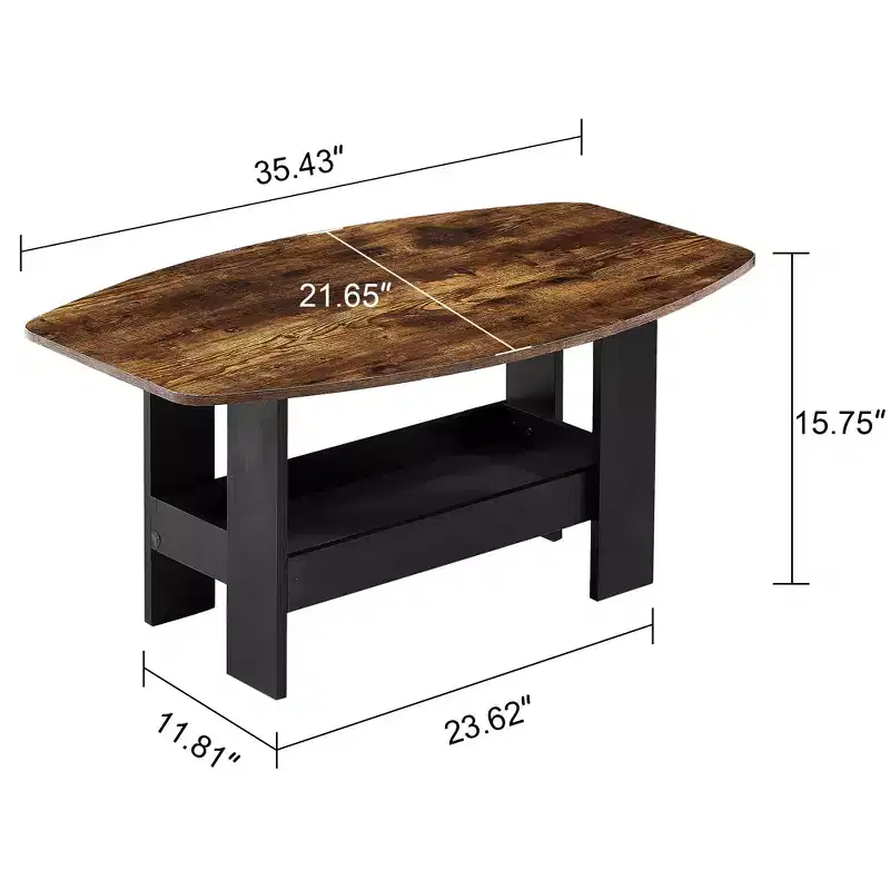 VECELO Coffee Table for Living Room with Storage Compartment Shelf, Brown