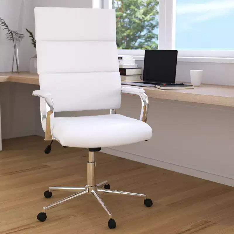 High Panel-Back Ergonomic Executive Office Chair with Padded Metal Arms, 360�� Swivel