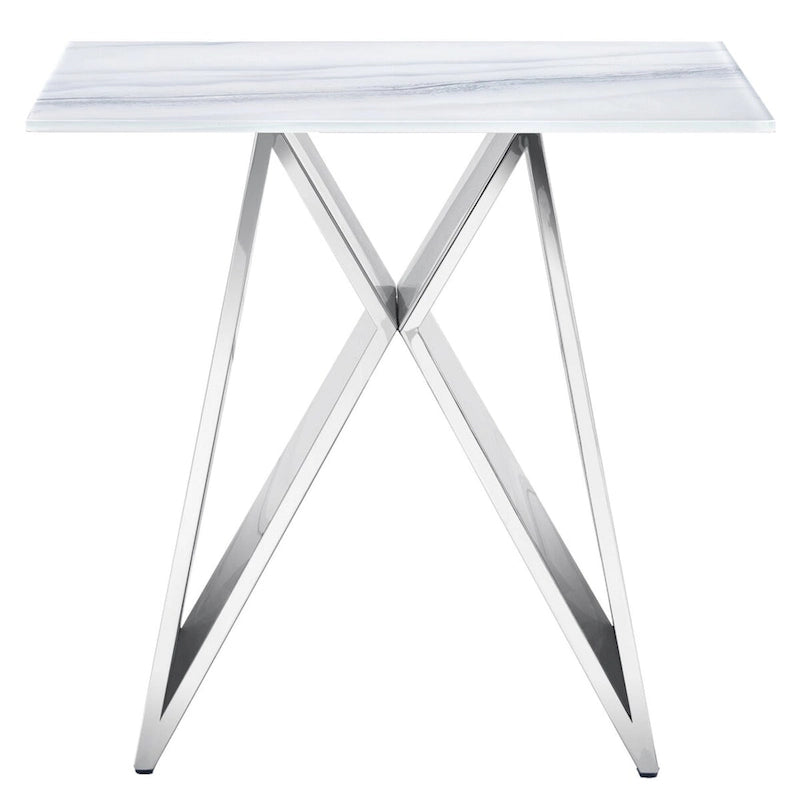 Silver M-Shape Base End Table, Glass Accent Table