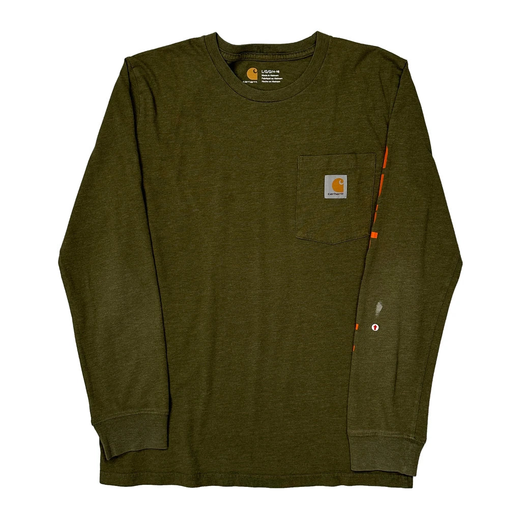 Long Sleeve T-Shirt Women Regular Fit Crew Neck Green Cotton Large