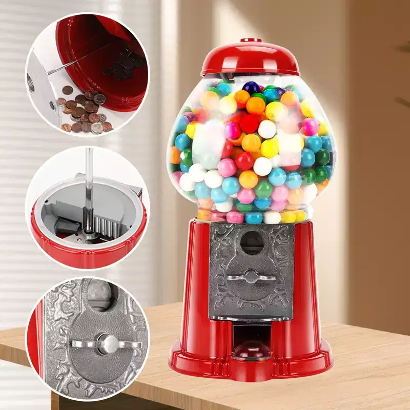 JVNOXK-5 Inch Commercial Red Bubble Gum Machine Stand, Key-Operated Free Candy Dispenser Bubble Gum Machine Coin-Operated Halloween Christmas Party