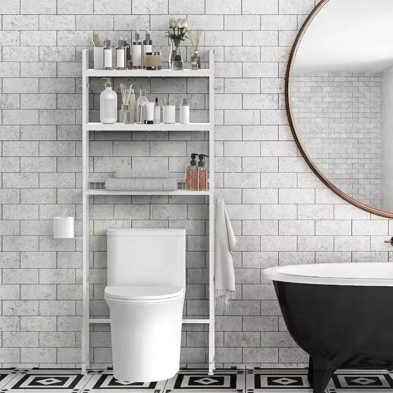 Over Toilet Storage 3 Tier Bathroom Organizer White Wooden Space Saver Above Toilet Restroom Laundry Rack Freestanding