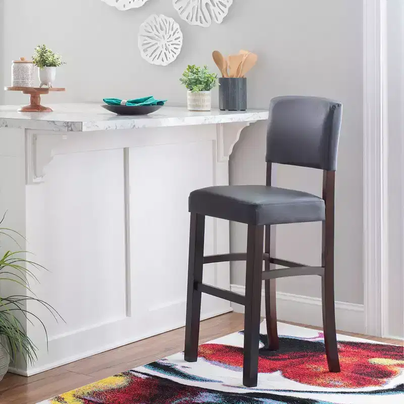 Morocco Upholstered Barstool - Faux Leather, Rubberwood Frame, 30 Inch Seat Height, 225 lb