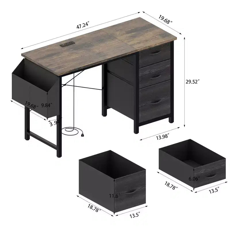 Modern Home Office Computer Desk with Drawers & Shelves, Writing Desk with Side Bag for Study & Office