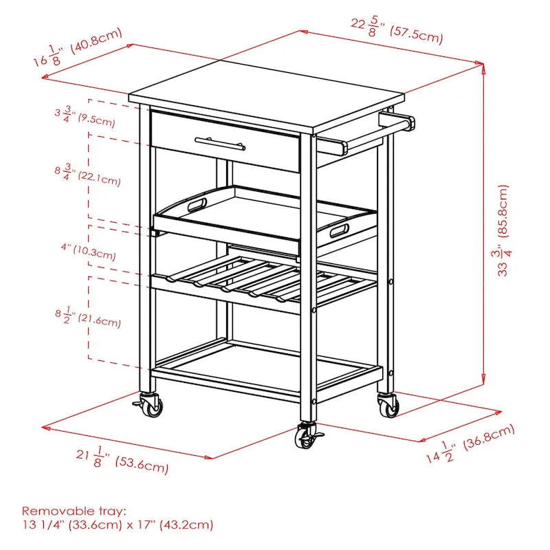 Utility Kitchen Cart, Stainless Steel Top, Black