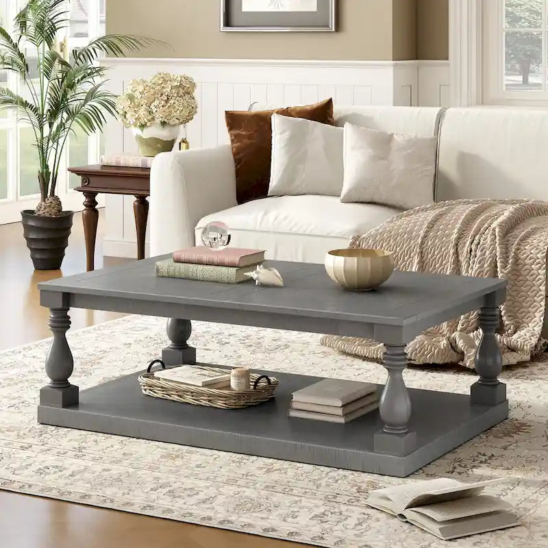 45 Inch Vintage Coffee Table with Vase-Shaped Legs