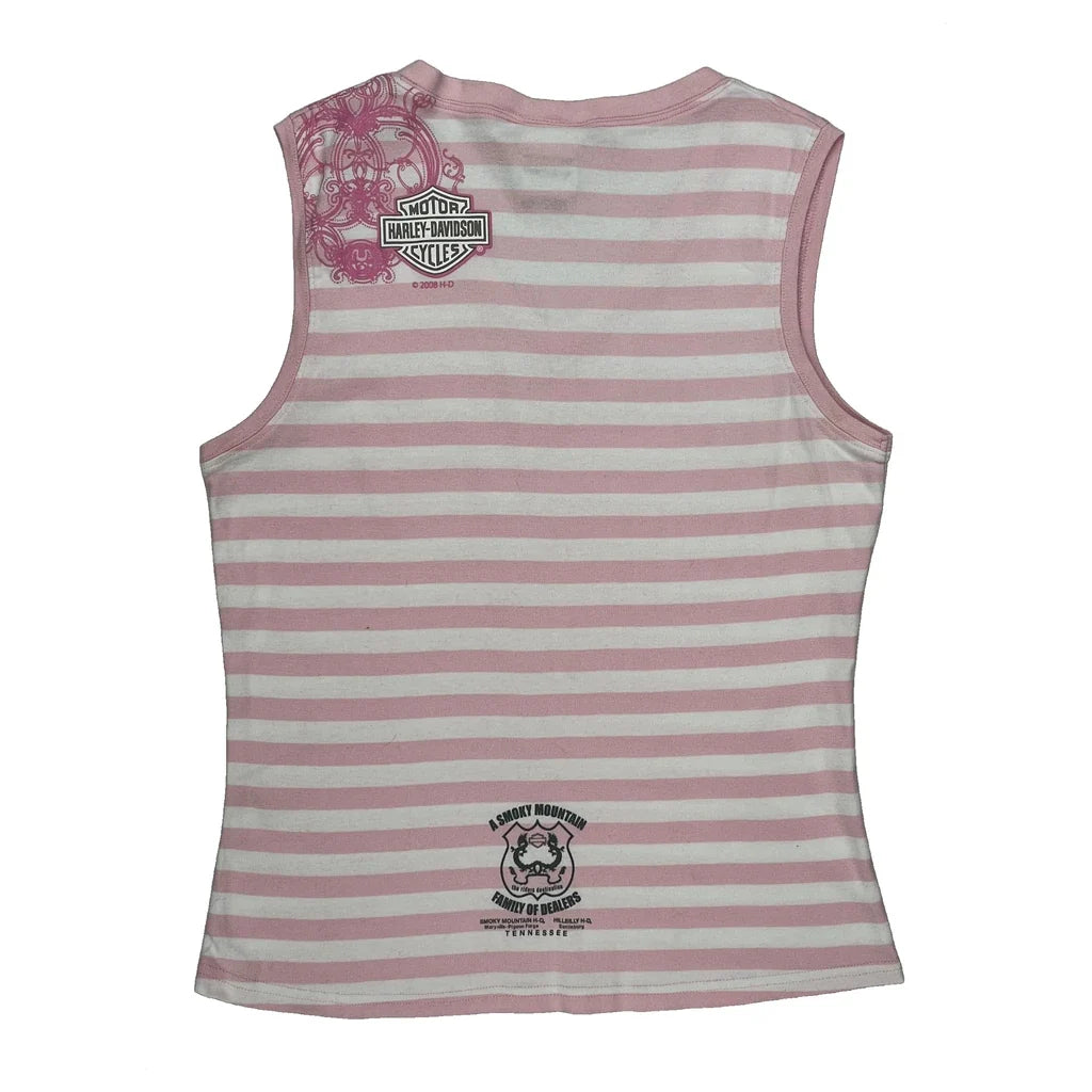 Striped Sleeveless Top XL Pink Cotton V-Neck Women