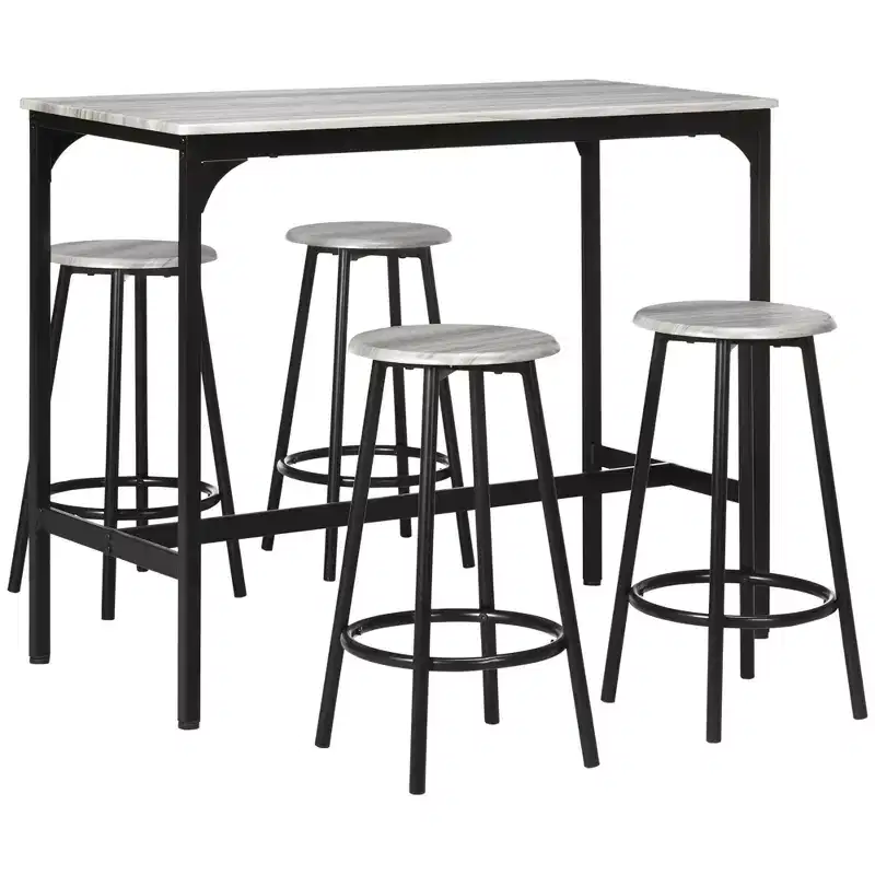 HOMCOM 5-Piece Counter Height Bar Table and Chairs Set, Rustic Bar Table with Stools, Kitchen Table 4 Chair Bar Table with Wooden Top