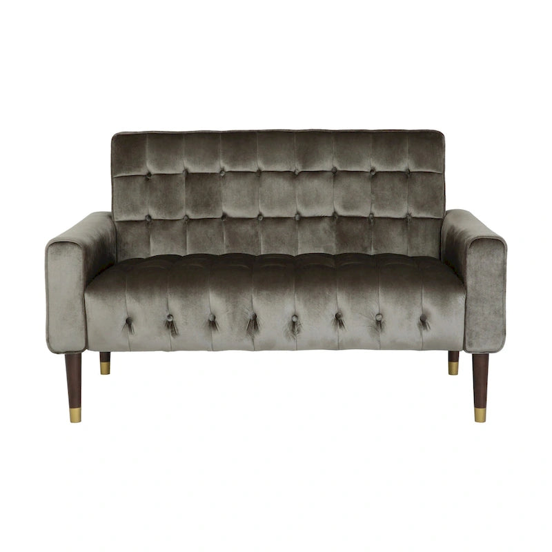 Mid-Century Modern Tufted Velvet Loveseat with Gold Tapered Legs
