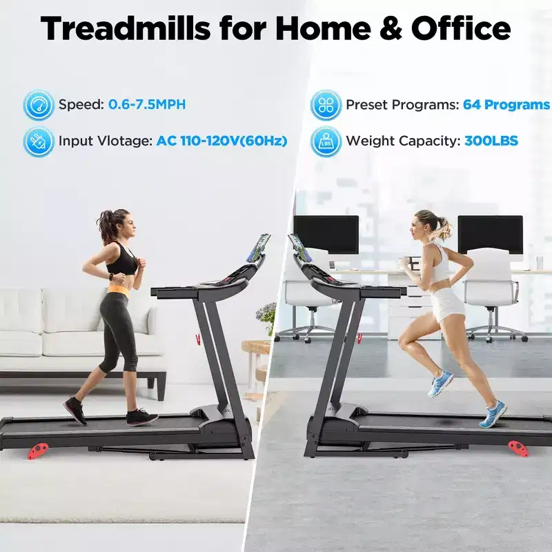 Treadmill Clearance: 3HP Portable Folding Treadmill for Home, Treadmill with Incline, 7.5MPH, APP Control, 64 Programs, Jogging walking treadmill
