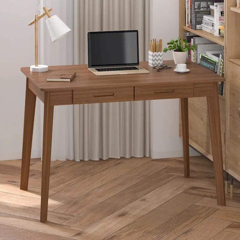 39.4 Inch Simple Writing Desk with Drawers and Solid Wood Legs
