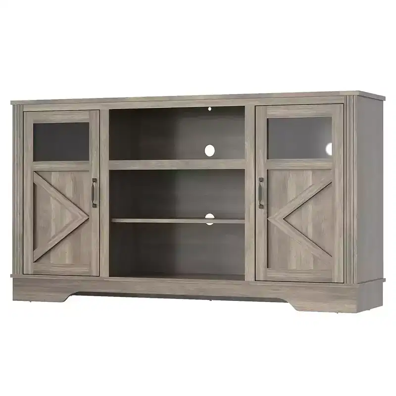 Farmhouse TV Media Console Table for up to 65 Inch TV Tall with Storage & LED Light