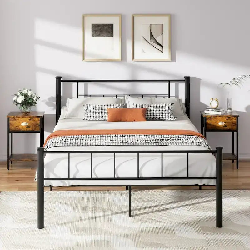 Bed Frame with Headboard and Footboard - Heavy Duty Steel Platform Bed, No Box Spring Needed