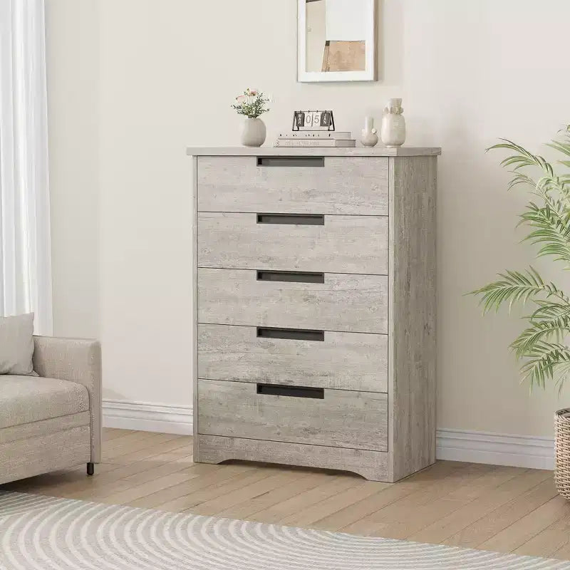 5-Drawer Wooden Dresser, Chest of Drawers for Bedroom & Living Room