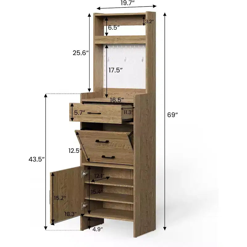5-in-1 Entryway Shoe Cabinet with Flip Drawer, Pegboard and Adjustable Shelf