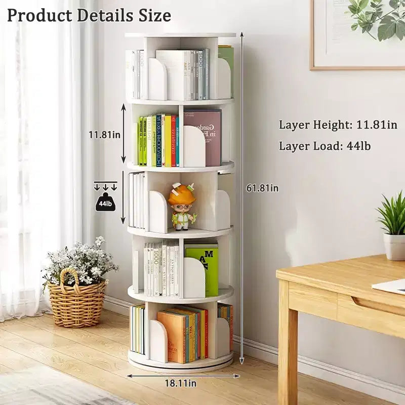 5-Tier 360�� Rotating Bookshelf Tower, Natural Wood