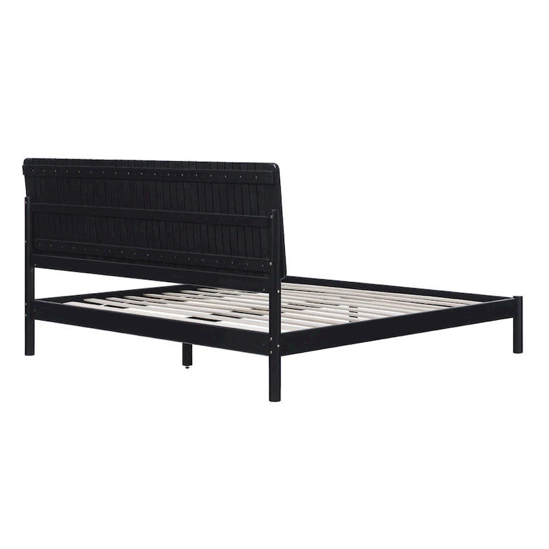 Slatted Headboard Modern King Platform Bed Frame - Wood Slat Support, No Box Spring Needed