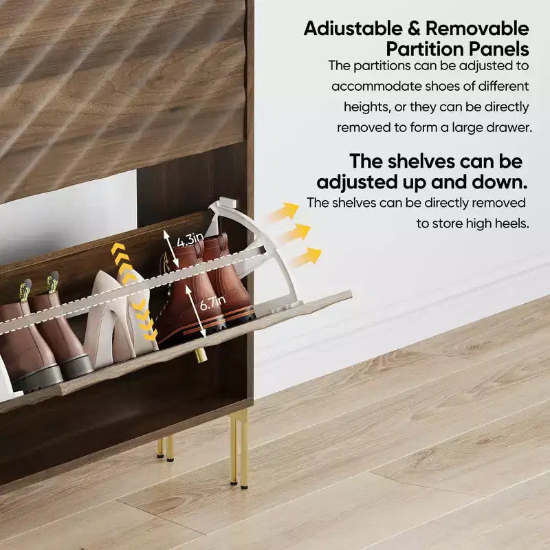 Modern Freestanding Shoe Cabinet with 2 Flip Drawers - Mid-Century Storage Rack for Entryway