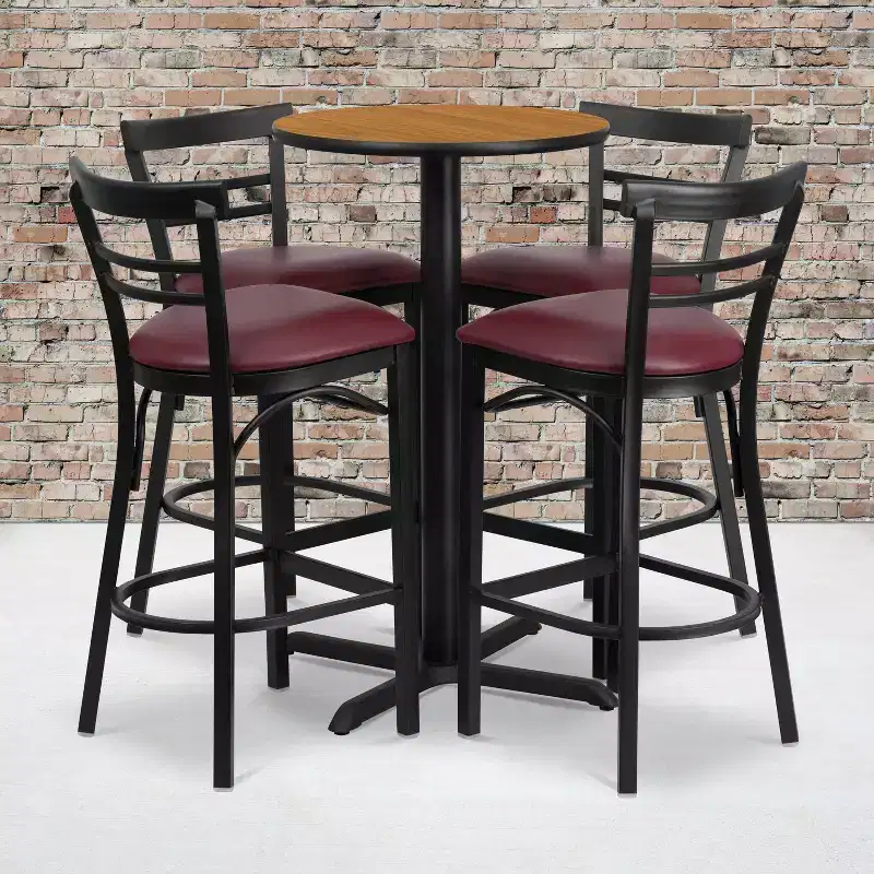Flash Furniture 24'' Round Laminate Table Set with X-Base and 4 Two-Slat Ladder Back Metal Barstools