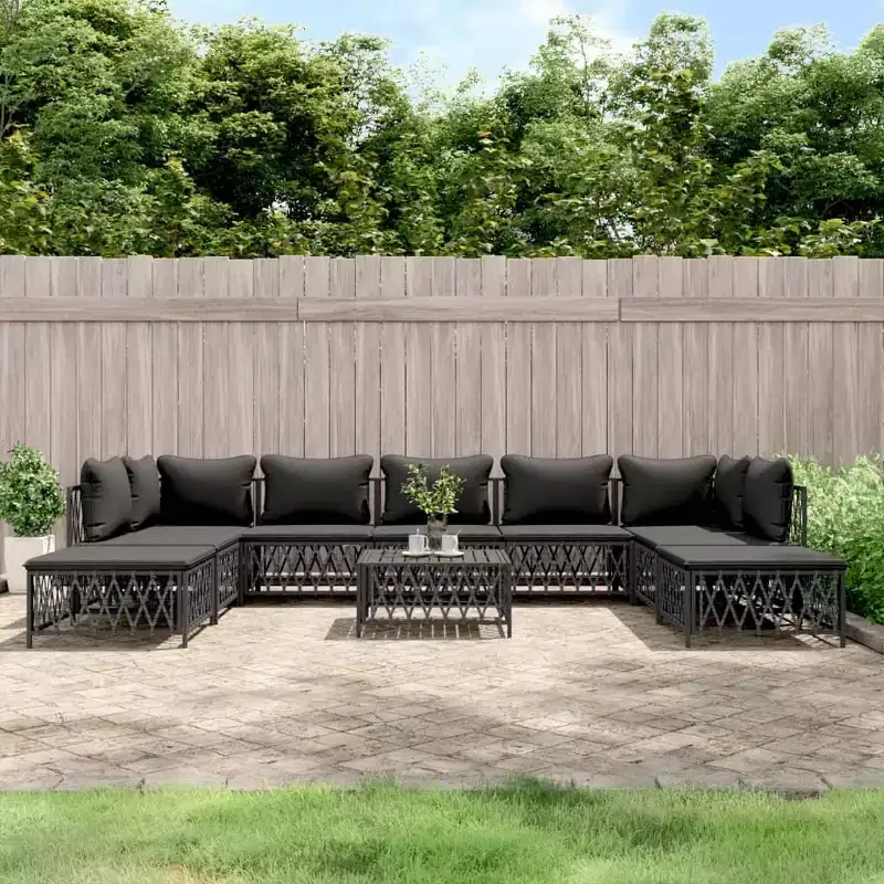 vidaXL Patio Furniture Set 10 Piece Garden Sectional Sofa with Cushions Steel