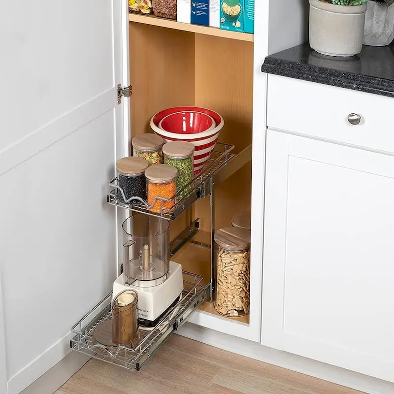 Pull Out Cabinet Organizer 2 Tier  Heavy Duty Metal with Lifetime Limited Warranty - Anti Rust Chrome Finish