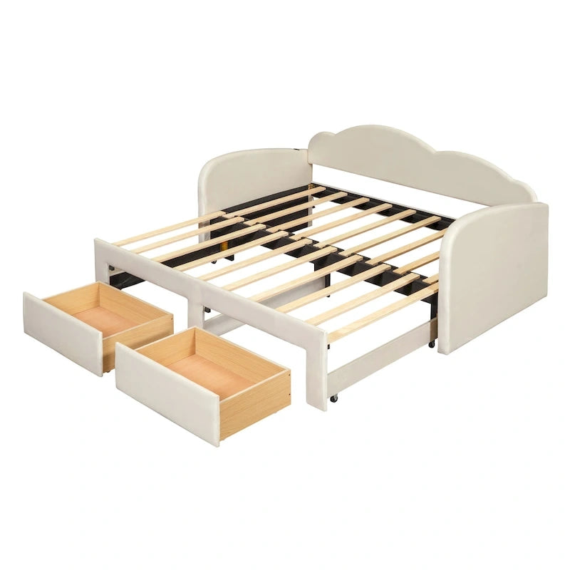 Twin Cloud Velvet Daybed with Trundle and Drawers