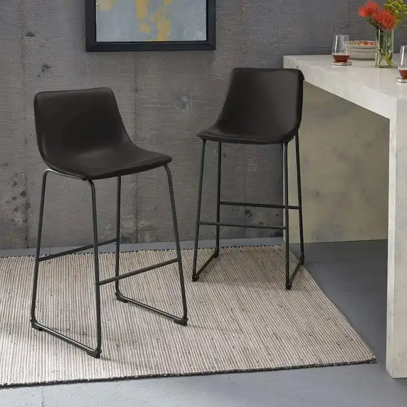 Faux Leather Counter Height Bar Stool with Iron Frame, 30 Inch