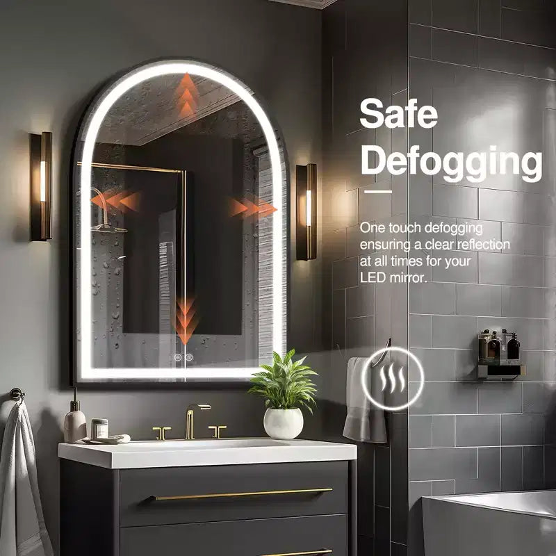 Dovelina Arched Bathroom Vanity Mirror LED Mirror with Defog