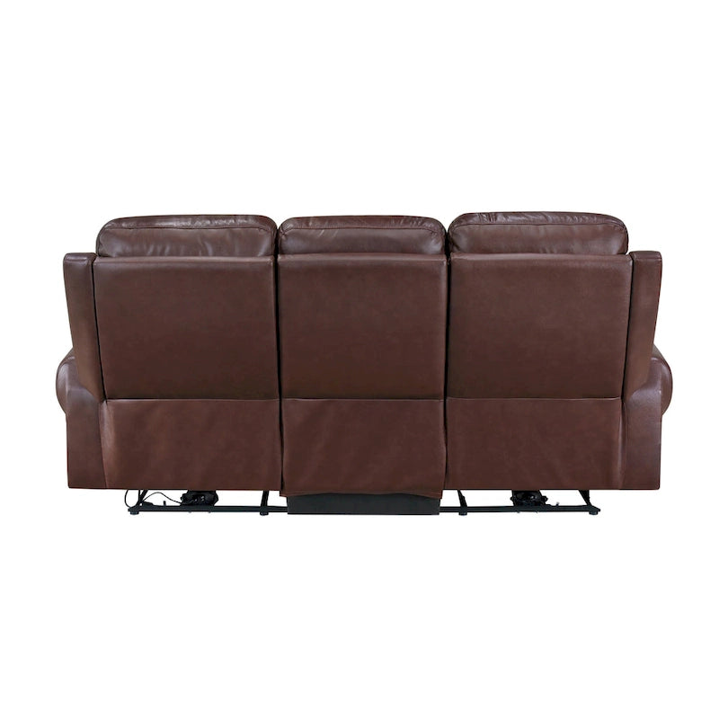 82 in. Power Dual Recliner Sofa with USB Charging, Brown Top Grain Leather