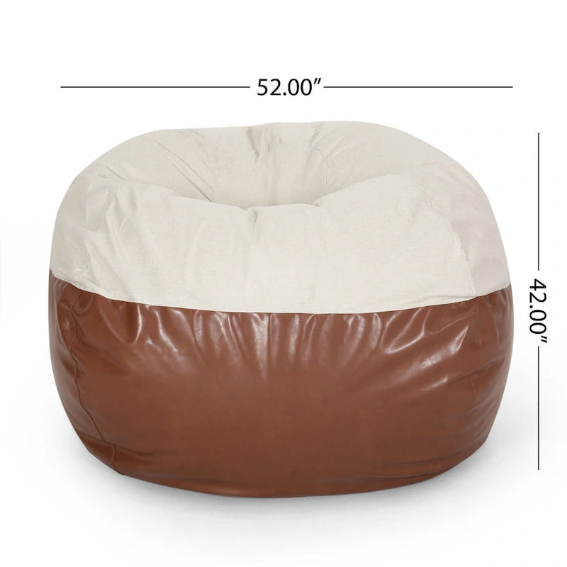 Modern 5 Foot Two Toned Fabric and Faux Leather Bean Bag