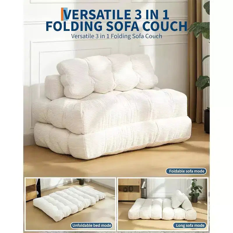 Garvee 3-in-1 Portable Folding Double-Size Sofa Bed Sleeper Chair with Pillow, Convertible Foldable Mattress & Back, Portable Floor Couch
