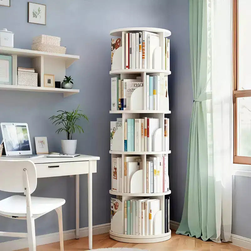 5-Tier 360�� Rotating Bookshelf Tower, Natural Wood