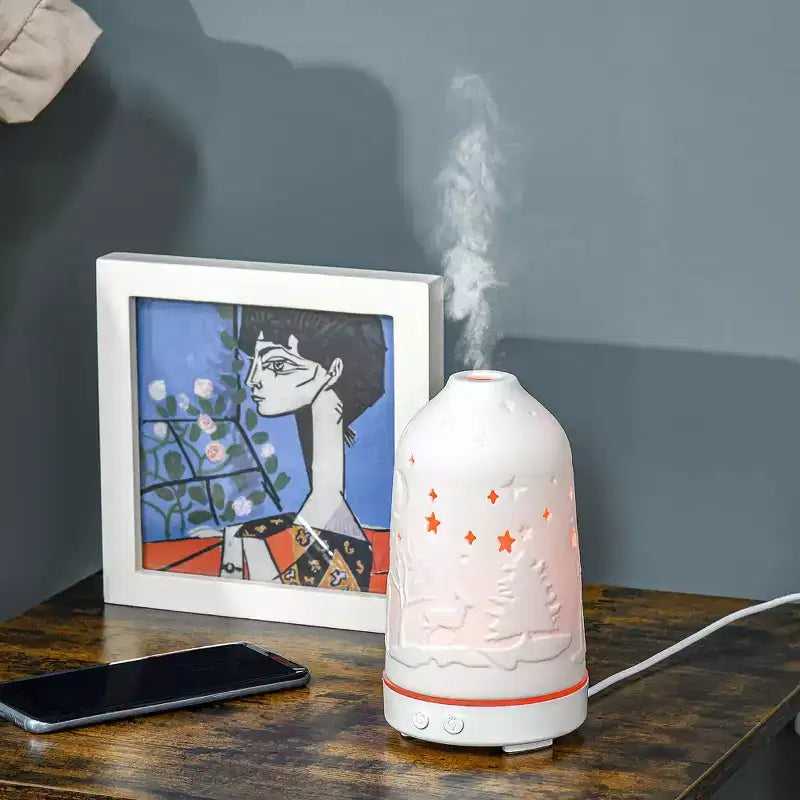 100ml Ultrasonic Aromatherapy Diffuser, Essential Oils Humidifier with Ceramic Cover, 7 Colors LED Lights, Timer, Waterless Auto-off for Home