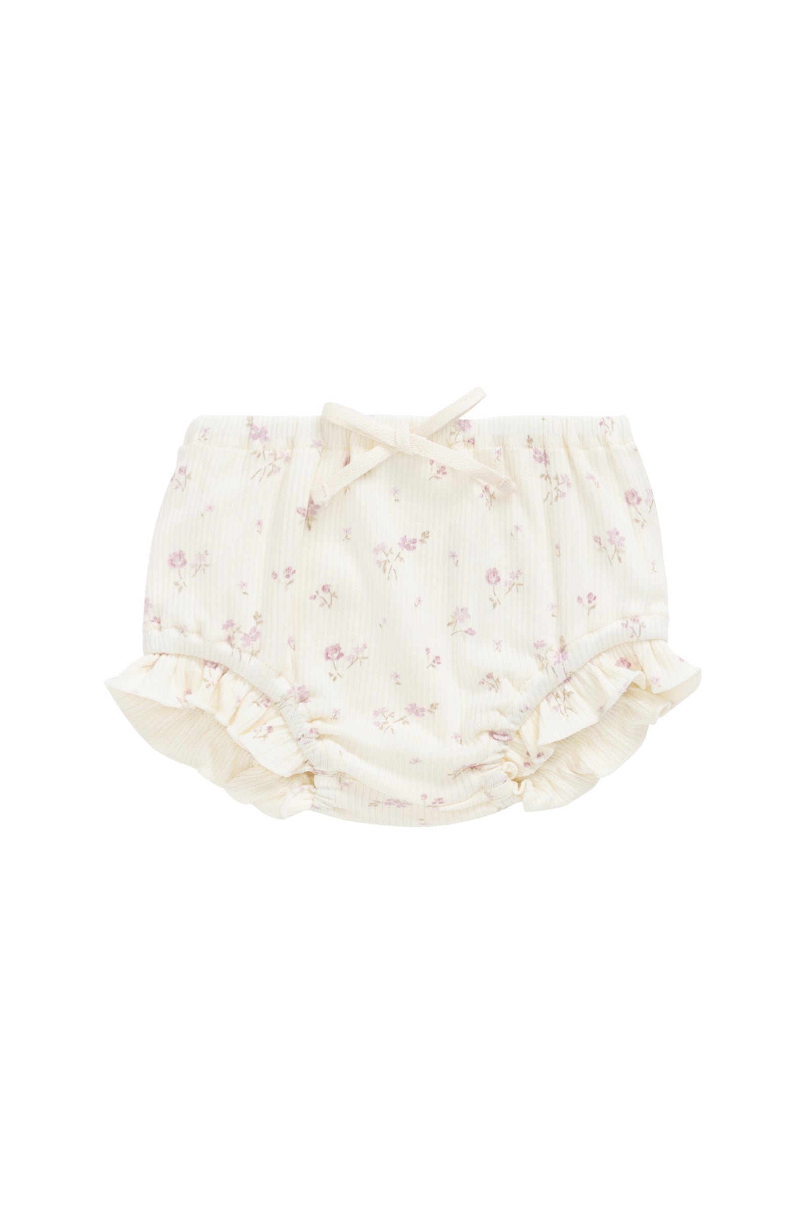 Sweet Neutral Solid Fine Rib Organic Cotton-Elastane Bloomer with Frill Trim Detail for Baby Daily Wear (0�C3Y)