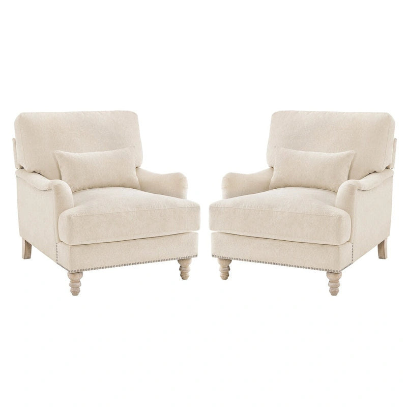 Modern Arm Accent Chair Upholstered with Solid Wood Frame and Lumbar Pillow