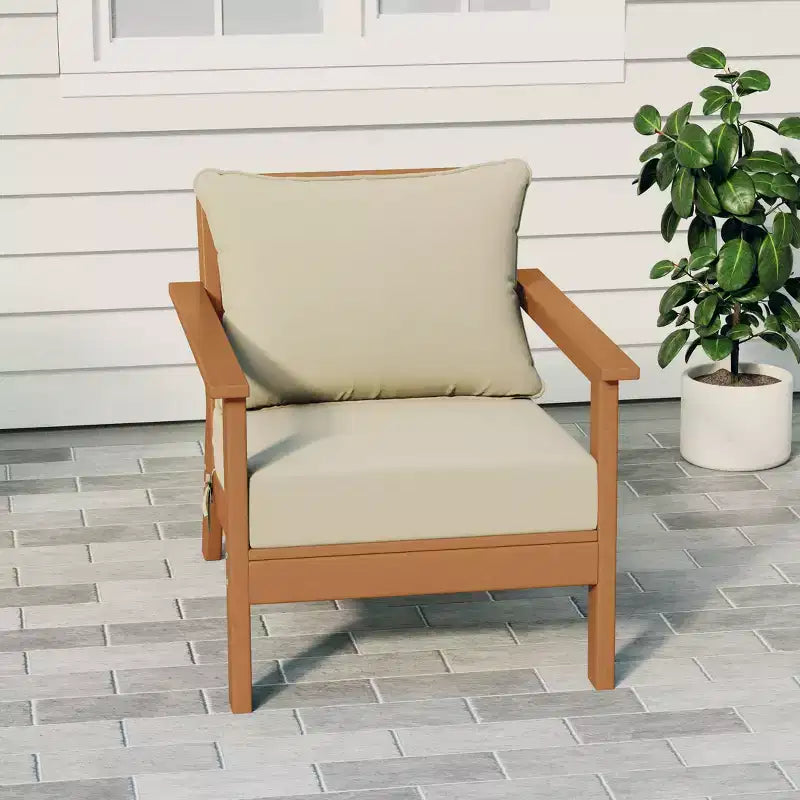 WestinTrends Avalon Teak Outdoor Modern HDPE Patio Club Chair with Deep Seat Cushions