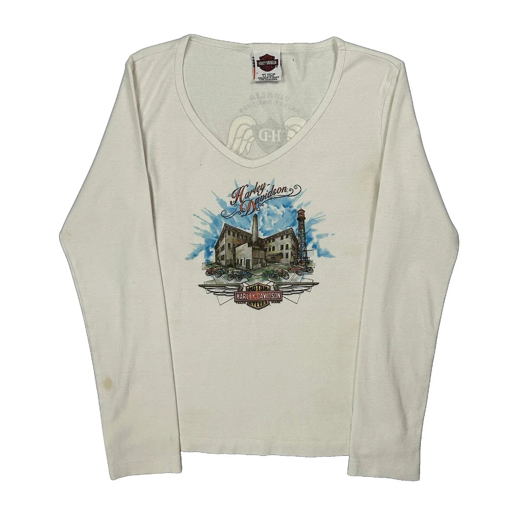 Graphic Long Sleeve T-Shirt Large White Cotton Women's