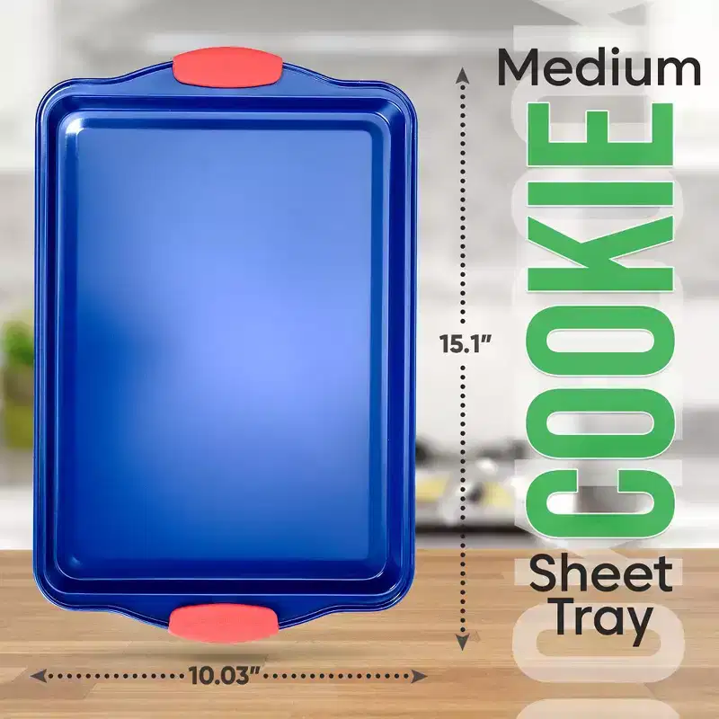 NutriChef 15 Non Stick Cookie Sheet, Medium Blue Commercial Grade Restaurant Quality Carbon Steel