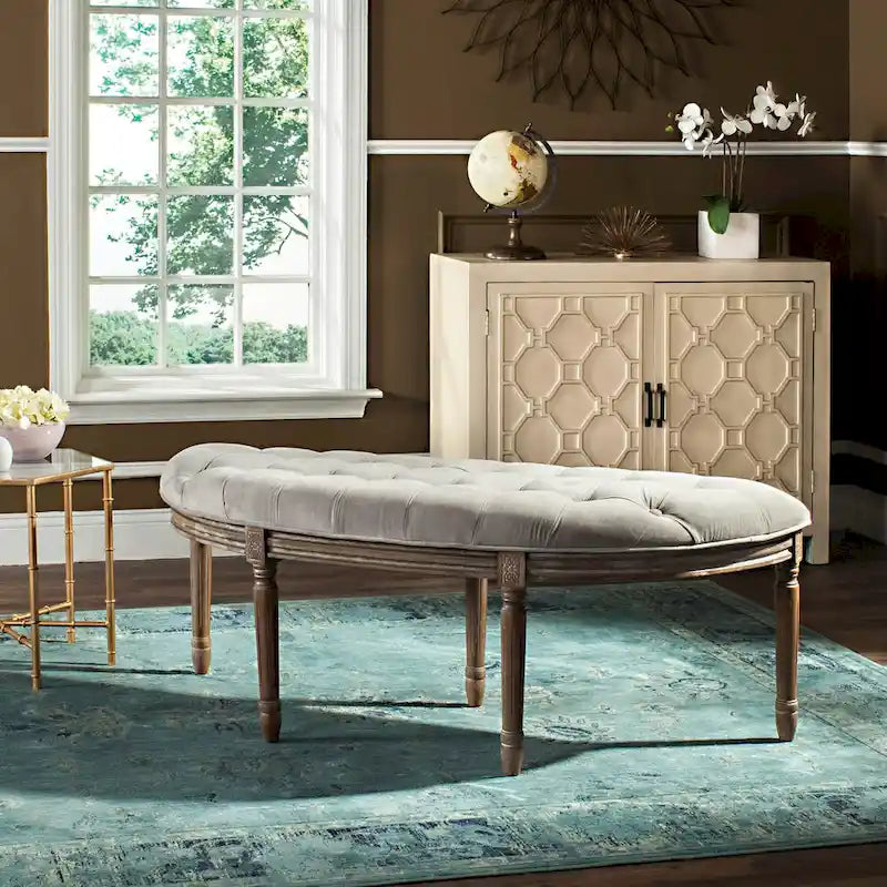 Rustic Semi-Circle Upholstered Bench with Wood Legs